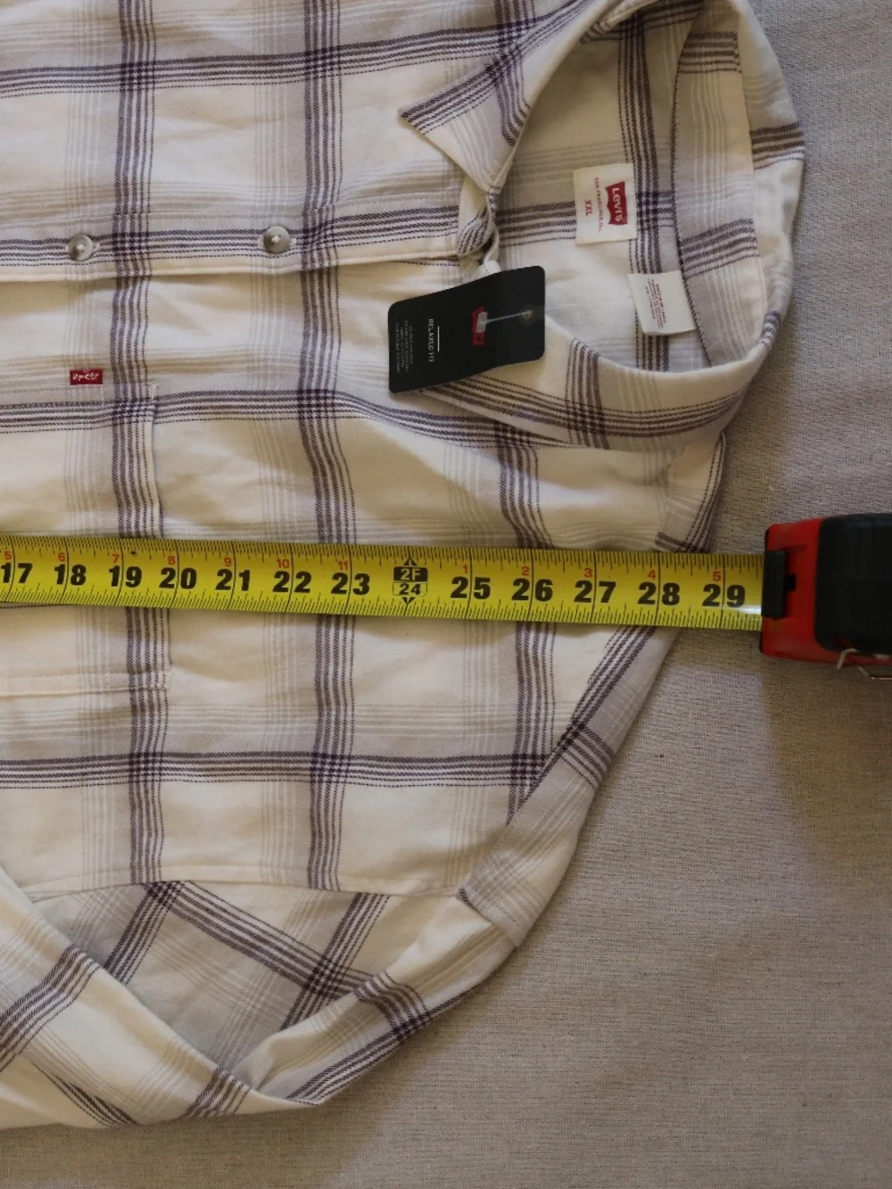 Levi's Men's XXL NWT Relaxed Fit Plaid Flannel Button-Up Shirt Cream 100% Cotton